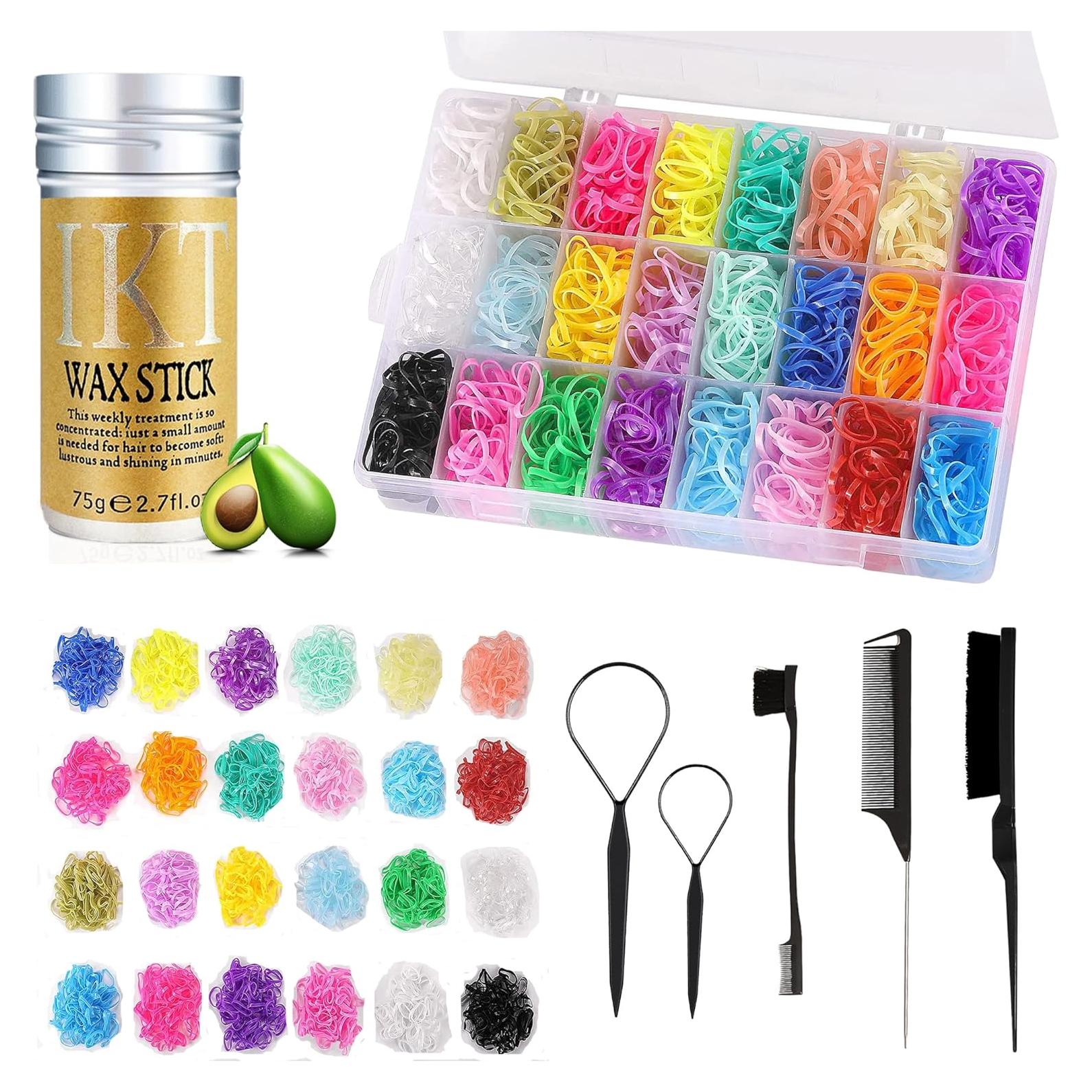 Juego de Gomas de Pelo Elásticas Watagubi - 1500 Pcs, 24 Colores