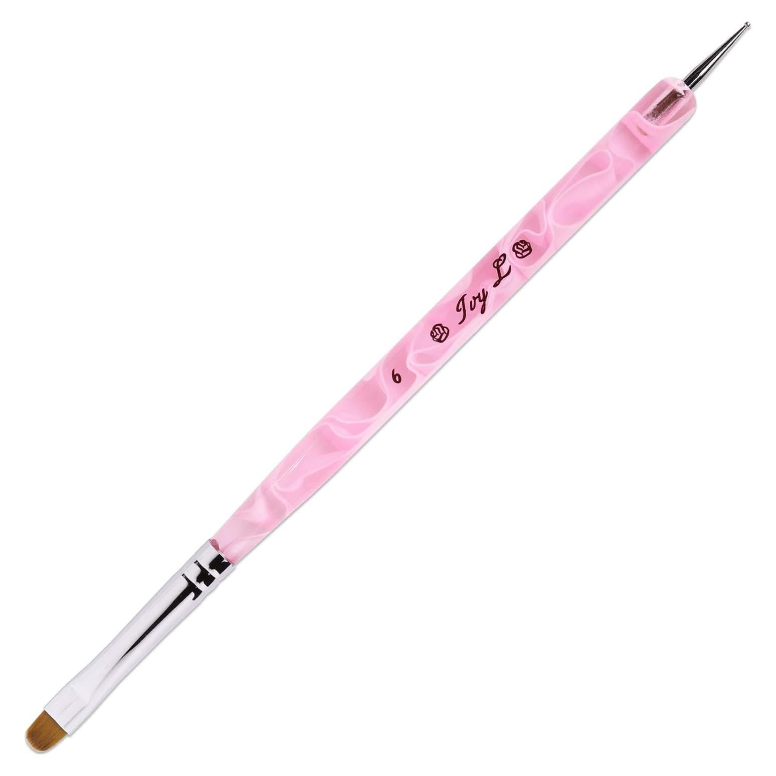 Pincel de Uñas Acrílico Ivy L #6 Mármol Rosa con Herramienta de Punteo