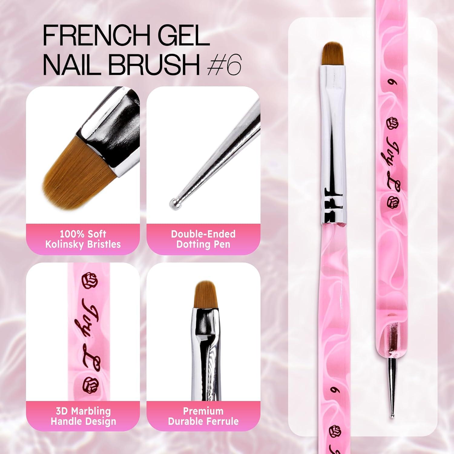 Pincel de Uñas Acrílico Ivy L #6 Mármol Rosa con Herramienta de Punteo