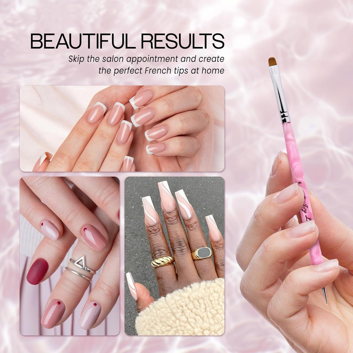 Pincel de Uñas Acrílico Ivy L #6 Mármol Rosa con Herramienta de Punteo