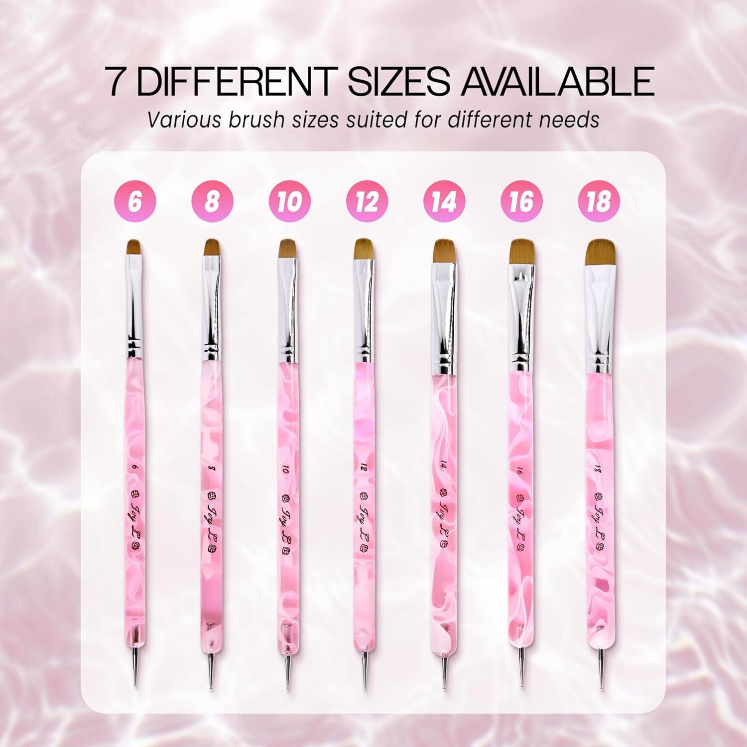 Pincel de Uñas Acrílico Ivy L #6 Mármol Rosa con Herramienta de Punteo