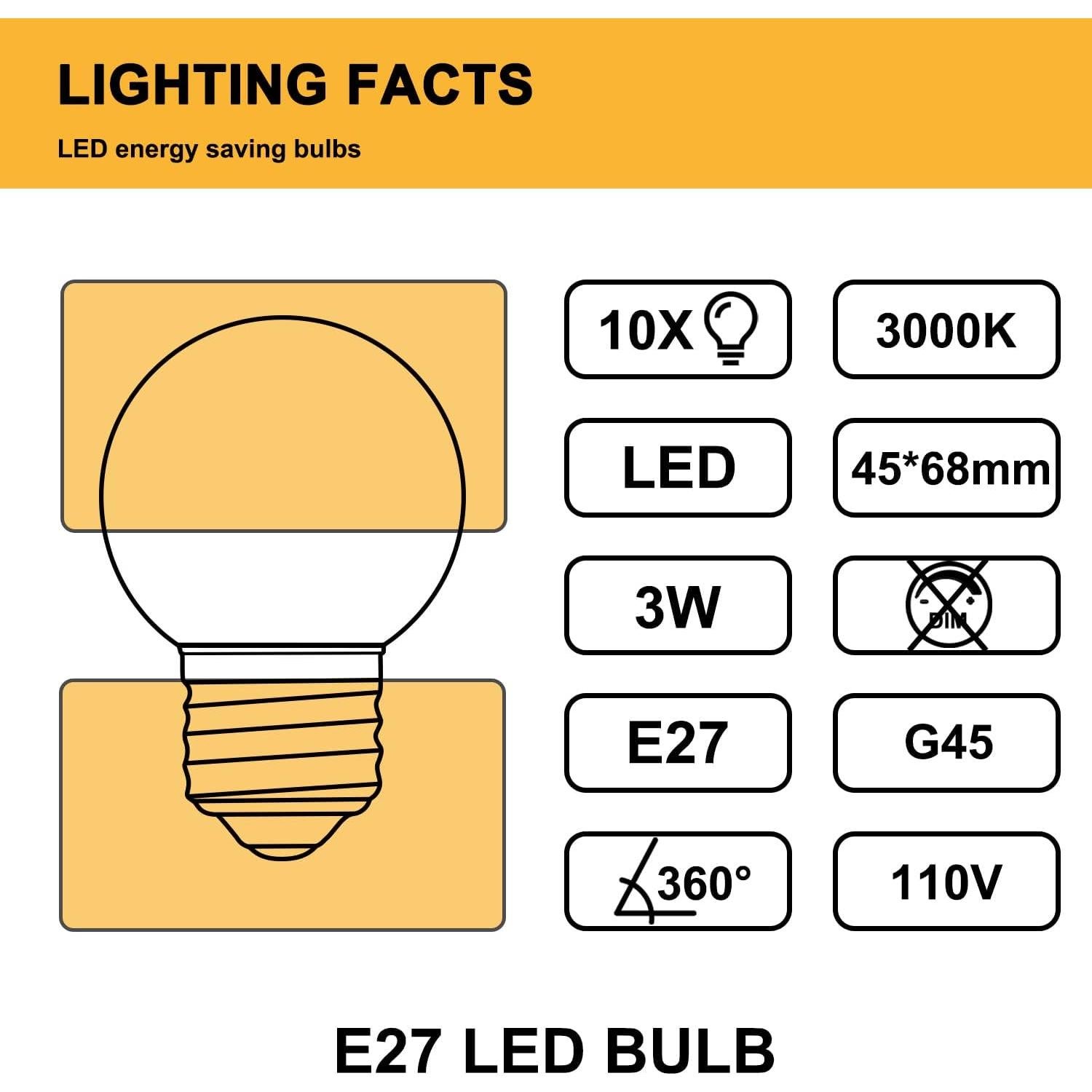 Bombilla LED E27 3W G14 20W Equivalente 3000K Paquete 10