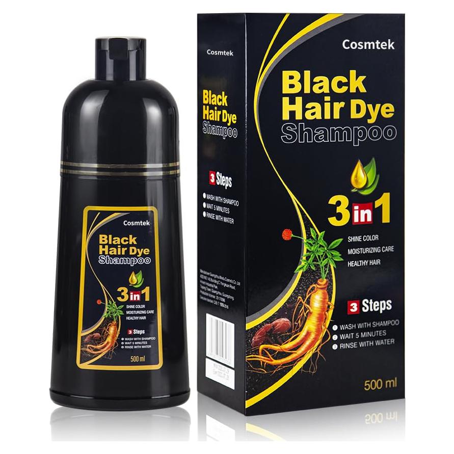 Champú Teñidor Semipermanente Negro COSMTEK 500ml - 100% Cobertura Gris
