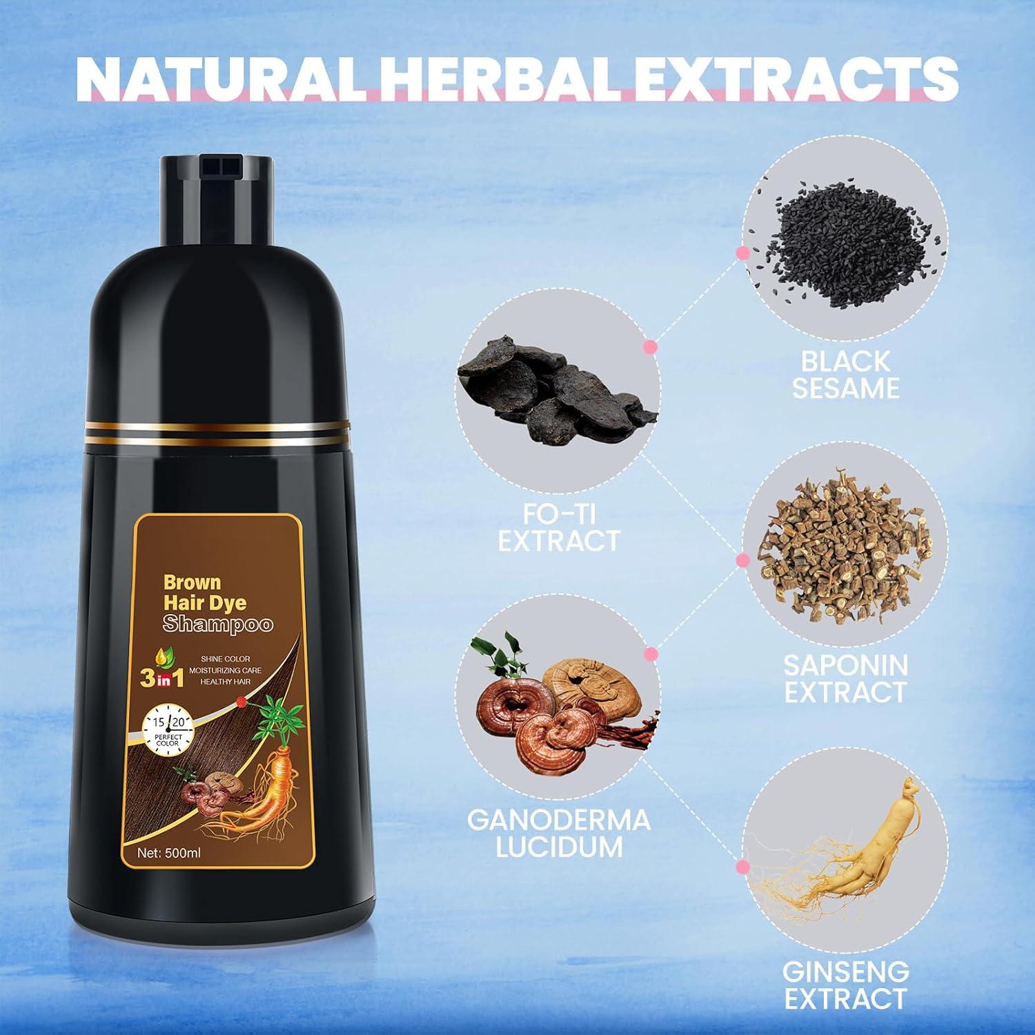 Champú Tinte Natural IIIMEIDU 500ml para Cabello Canoso Marrón