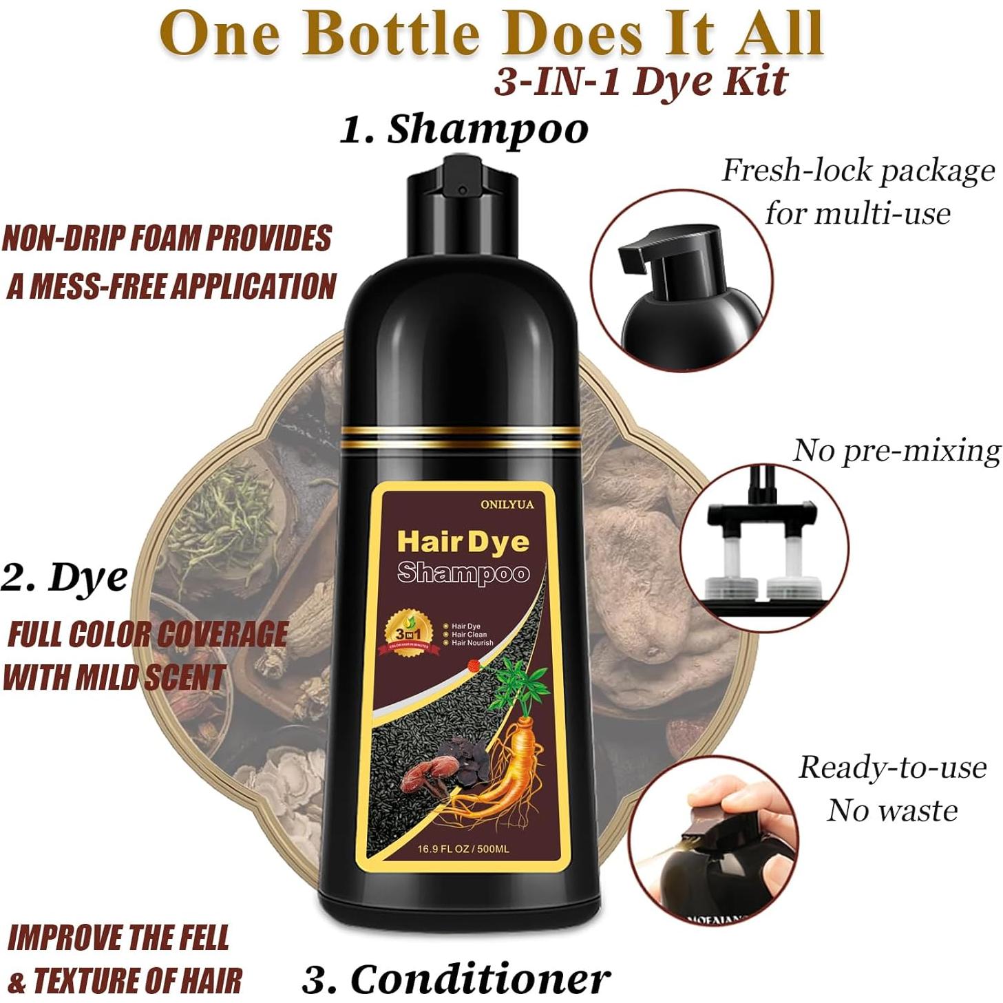 Champú Tinte Negro Natural 3 en 1 iemokoda - Cobertura 100% Canas