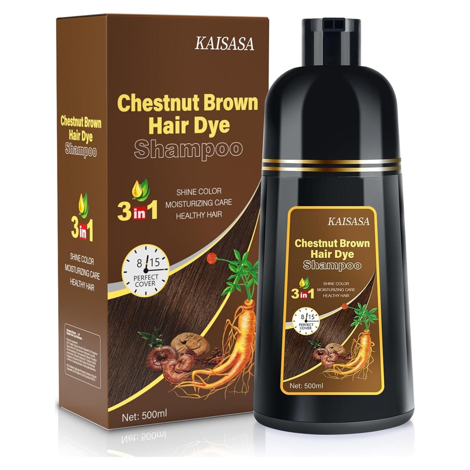 Champú Tinte IIIMEIDU 500ml 3 en 1 Cobertura Canas Marrón Castaño