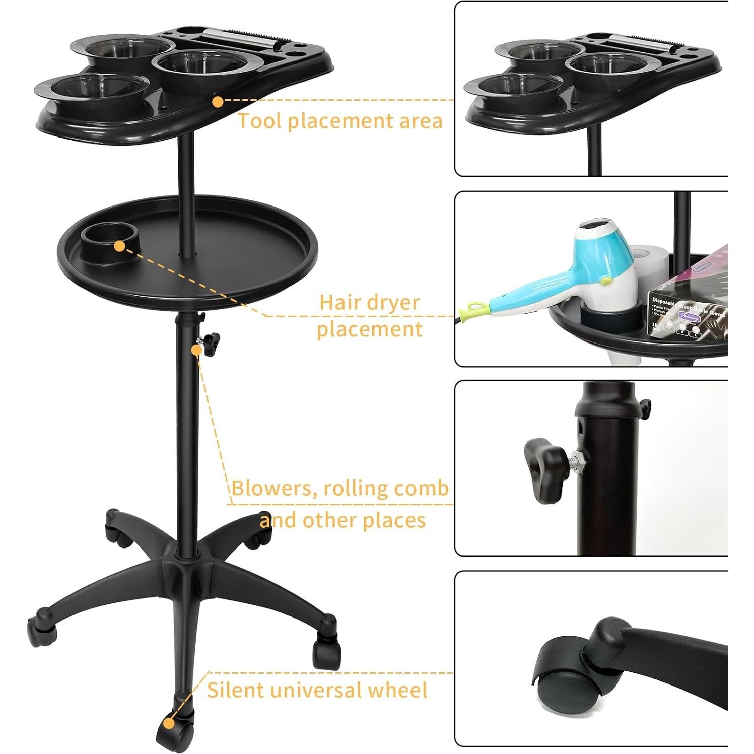 Carro de salón WANGDAWING con ruedas y 3 tazones ajustable