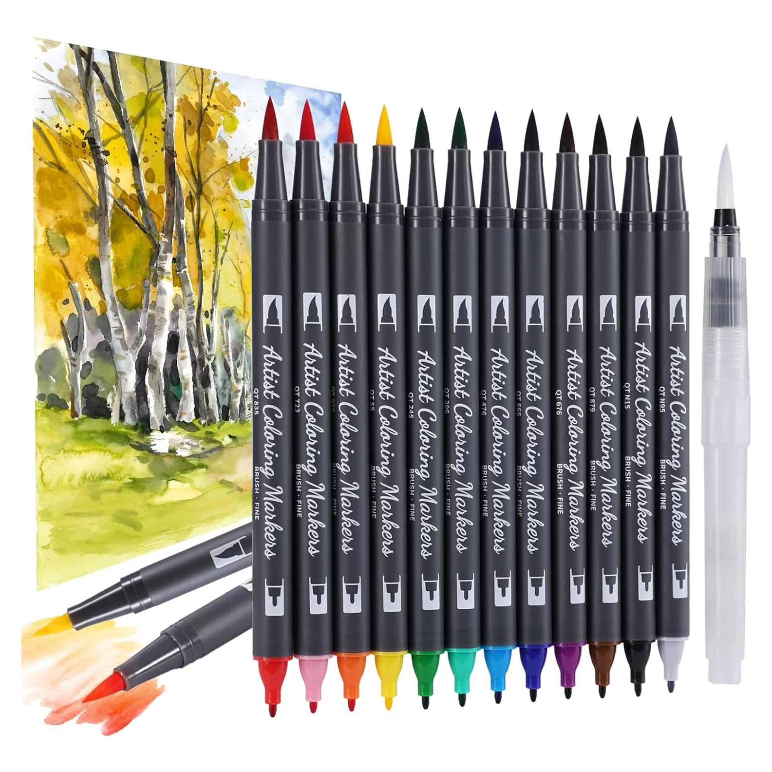 Set de 12 Marcadores de Acuarela TOSHARE con Pincel de Agua