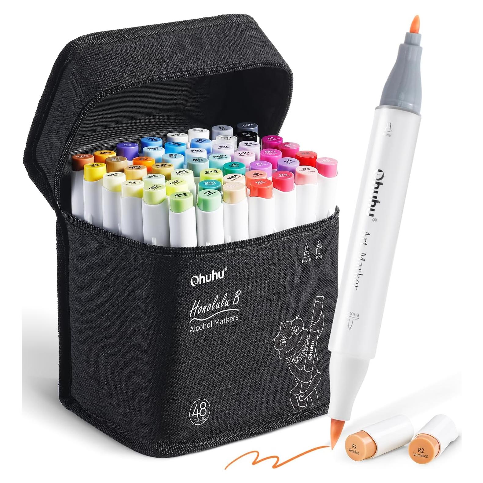 Marcadores de Alcohol Ohuhu Doble Punta 48 Colores Recargables