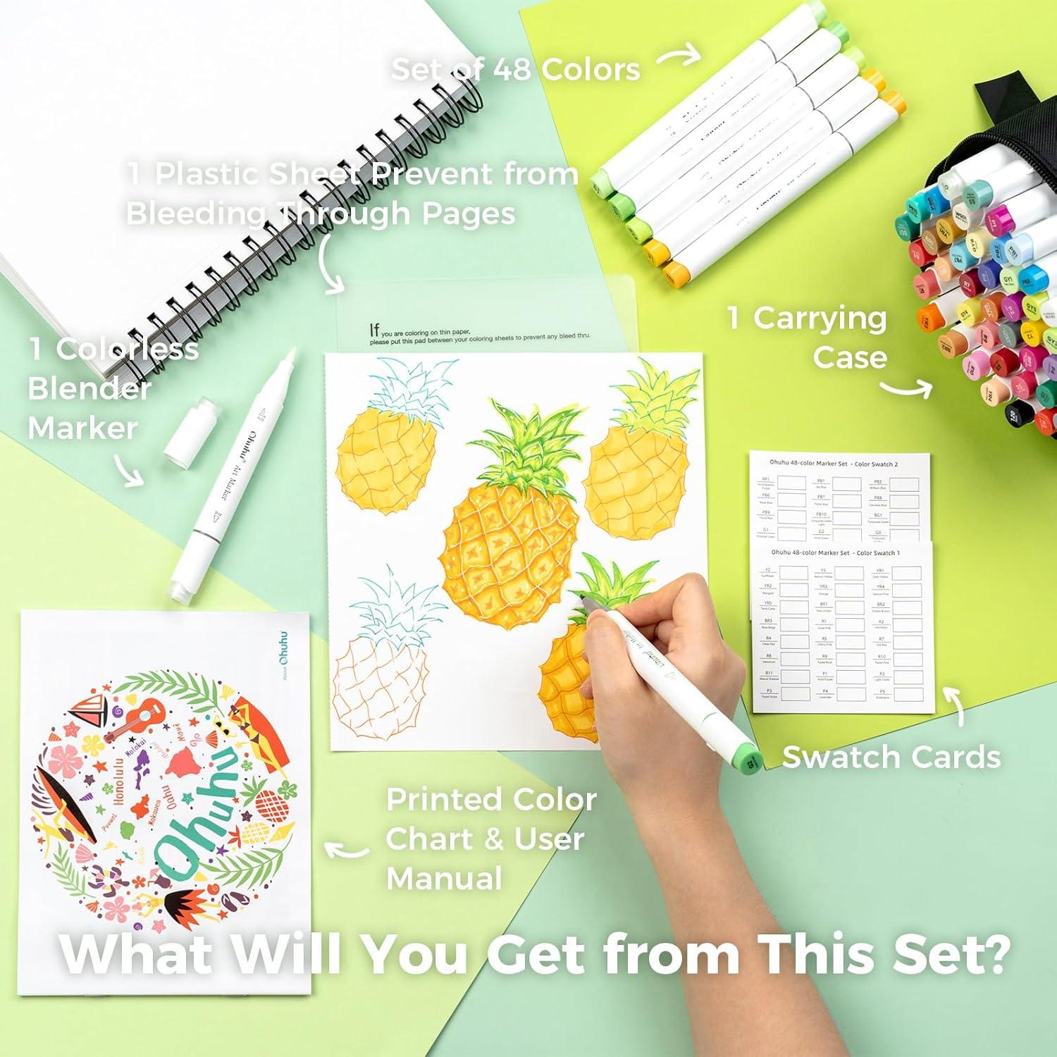 Marcadores de Alcohol Ohuhu Doble Punta 48 Colores Recargables