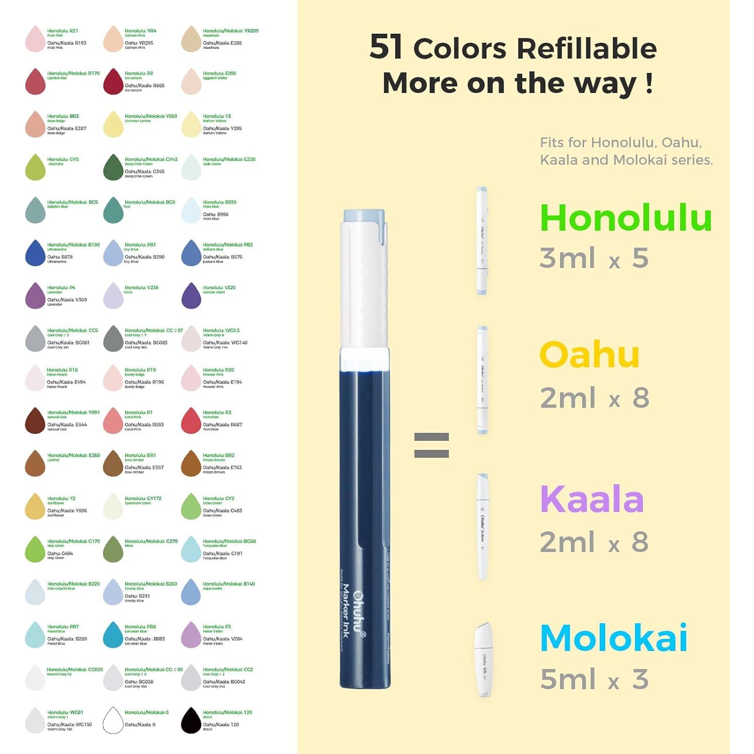 Marcadores de Alcohol Ohuhu Doble Punta 48 Colores Recargables