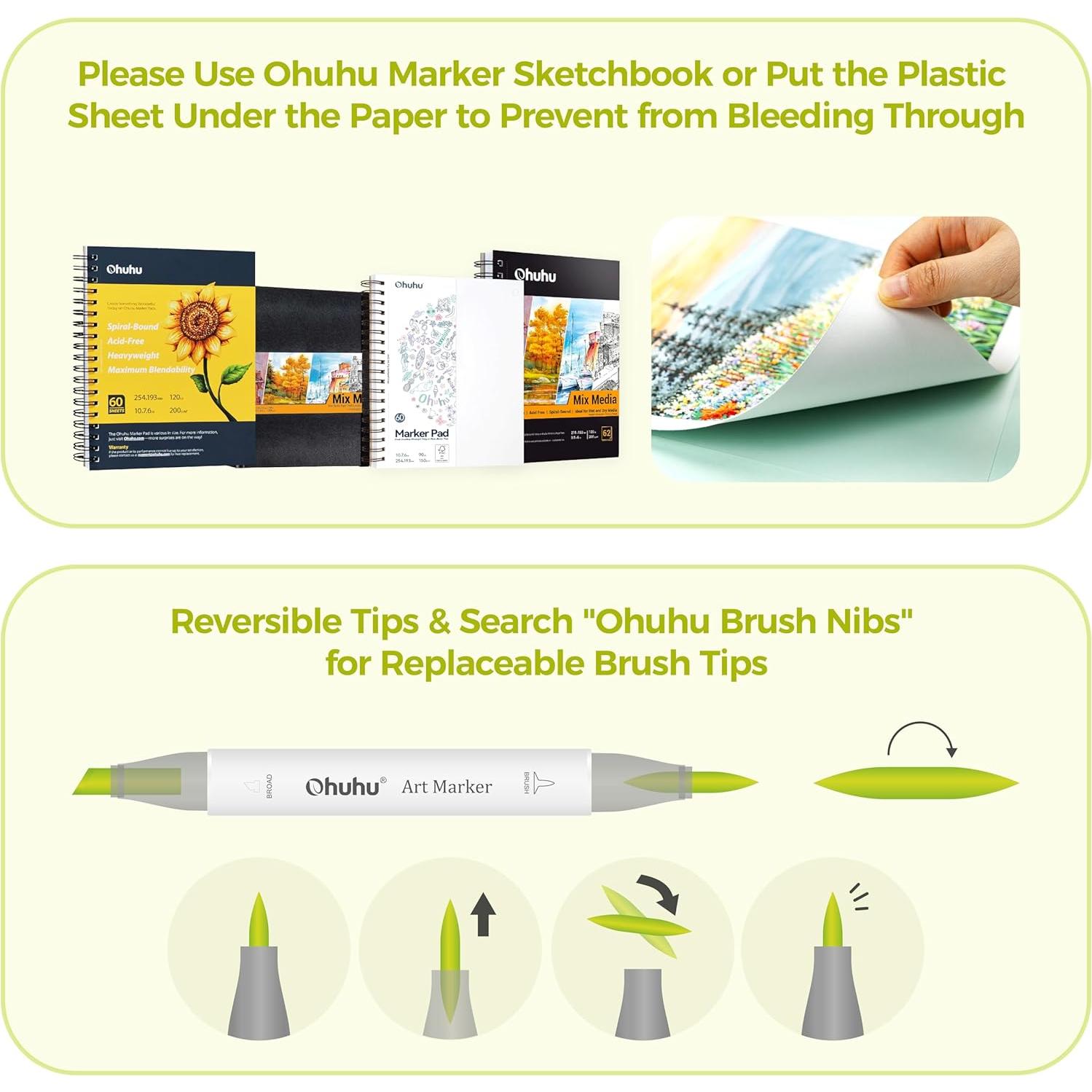 Marcadores de Alcohol Ohuhu Doble Punta 48 Colores Recargables