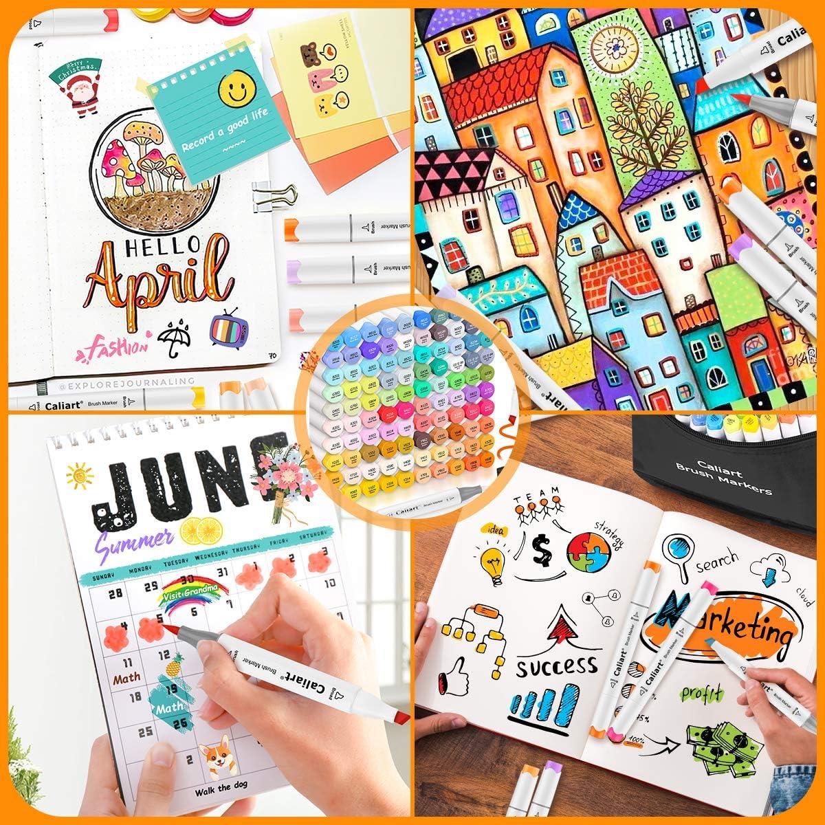 Marcadores de Alcohol Caliart 101 Colores Doble Punta Pincel y Cincel