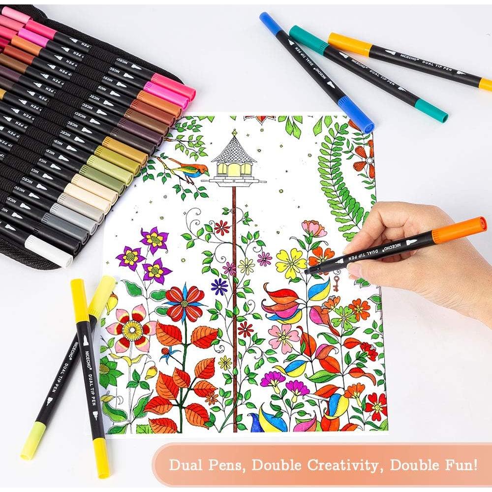 Set de 60 Marcadores Doble Pincel Nicecho - Tinta No Tóxica