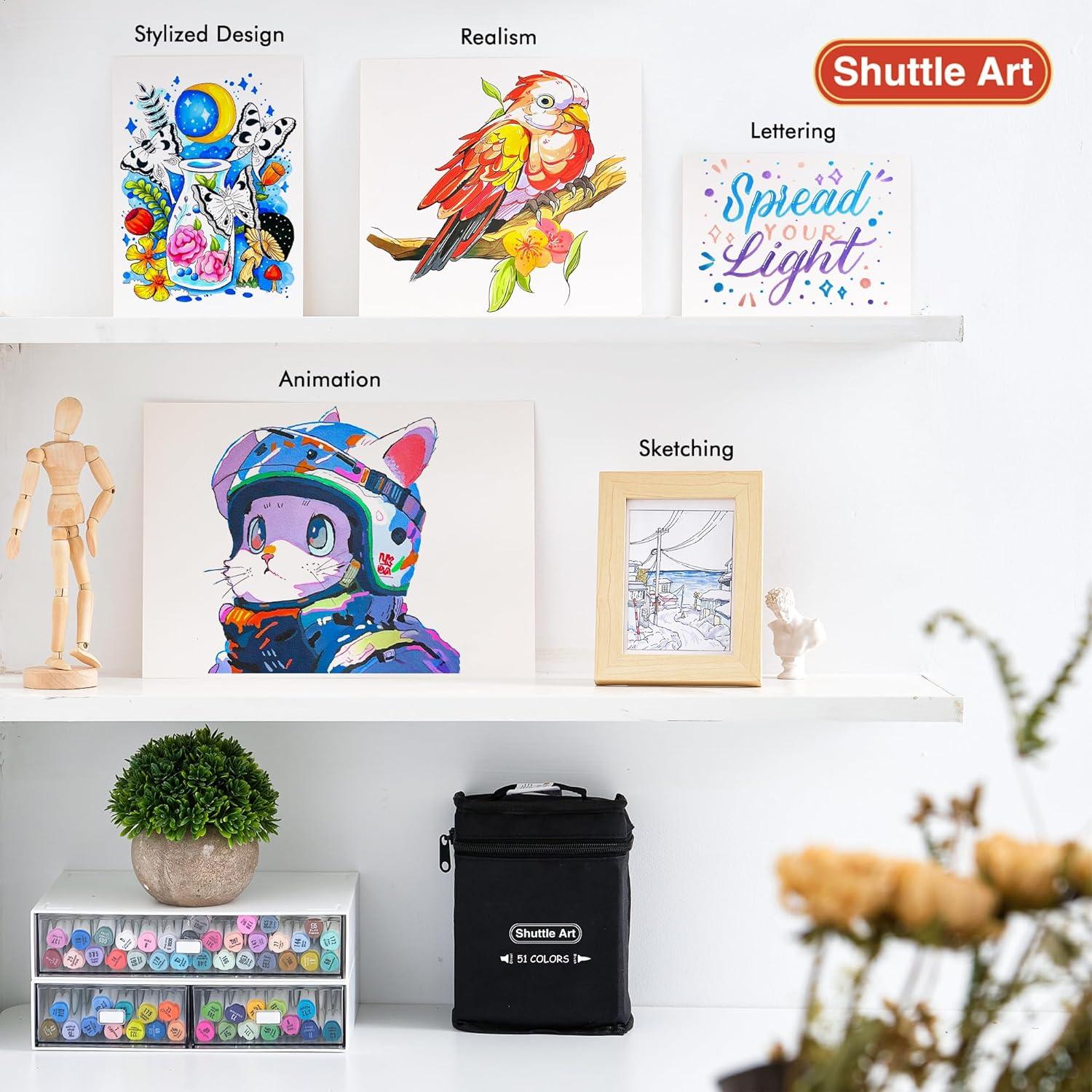 Conjunto de Marcadores de Alcohol Shuttle Art 51 Colores Punta Pincel y Cincel