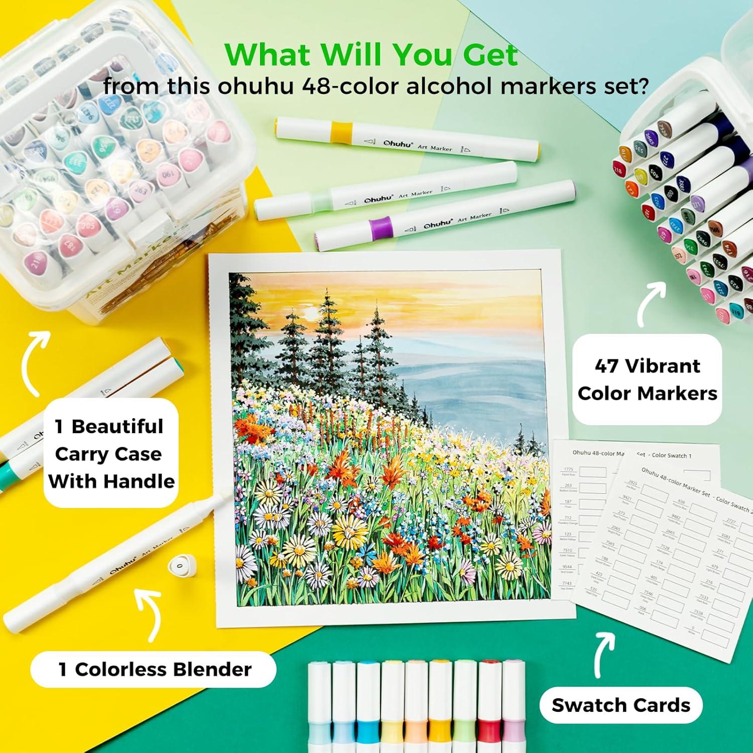 Set de Marcadores de Pincel Ohuhu 48 Colores a Base de Alcohol