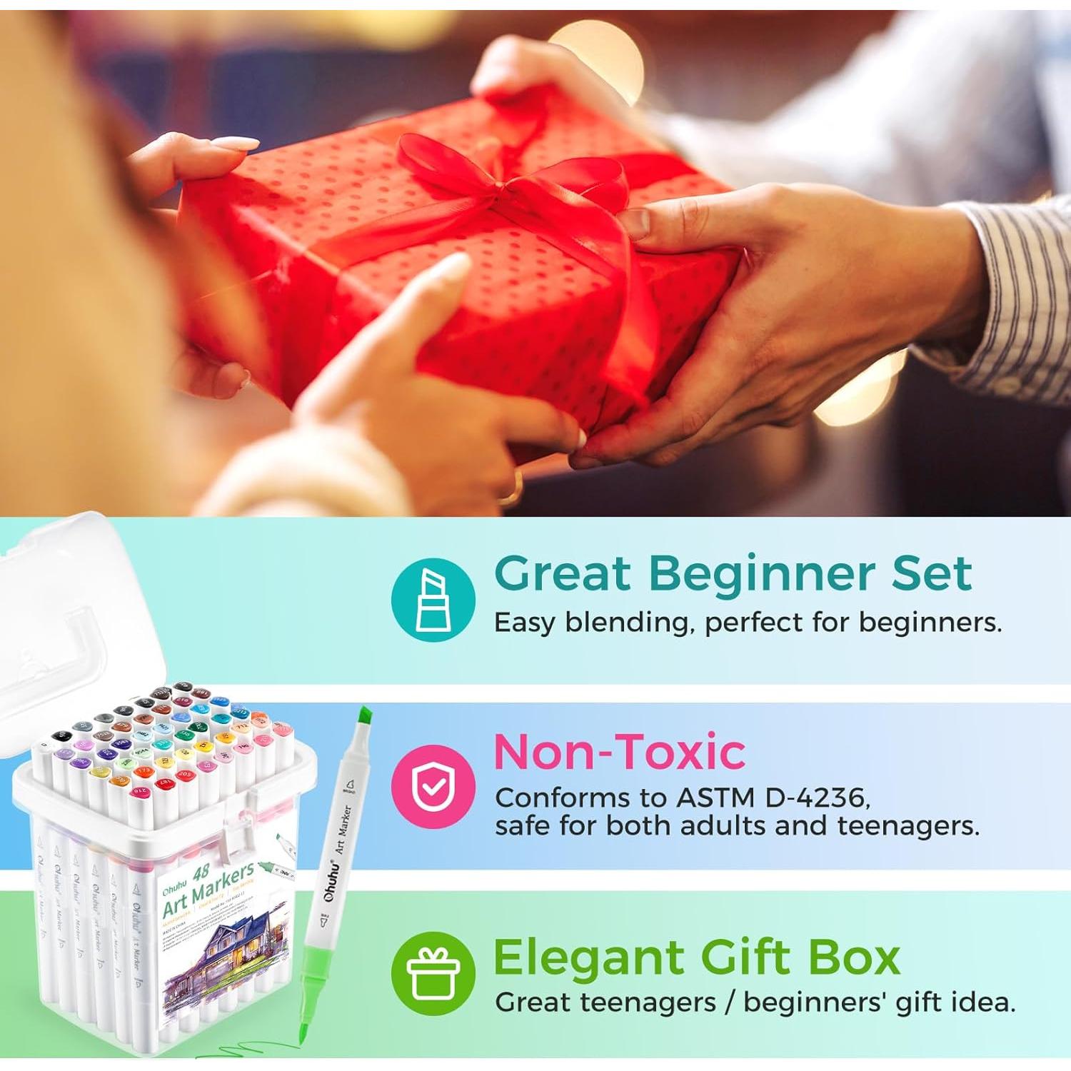 Set de Marcadores de Pincel Ohuhu 48 Colores a Base de Alcohol