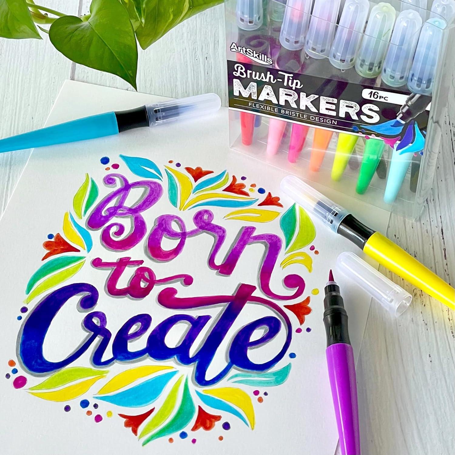 Marcadores de Pincel Lavables ArtSkills - 16 Colores para Arte