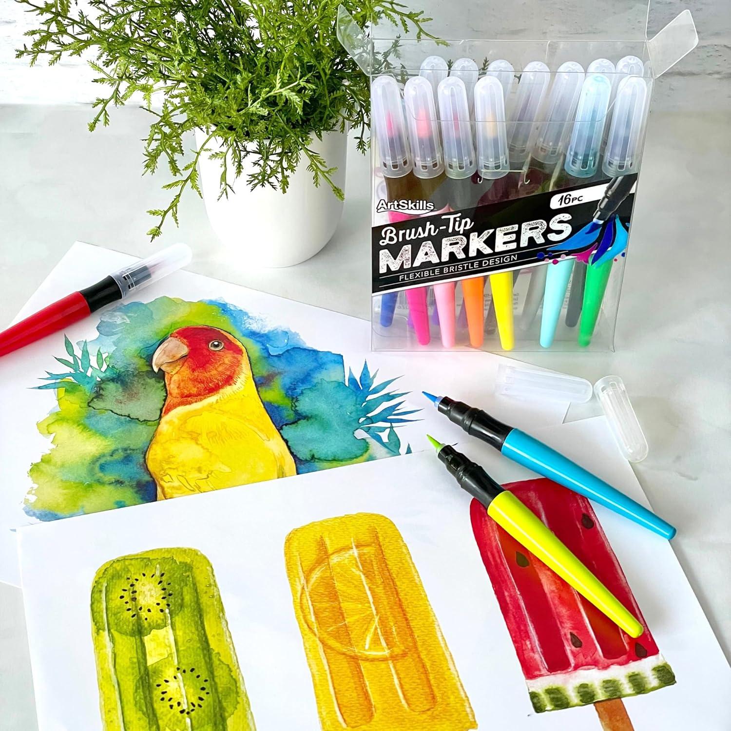 Marcadores de Pincel Lavables ArtSkills - 16 Colores para Arte