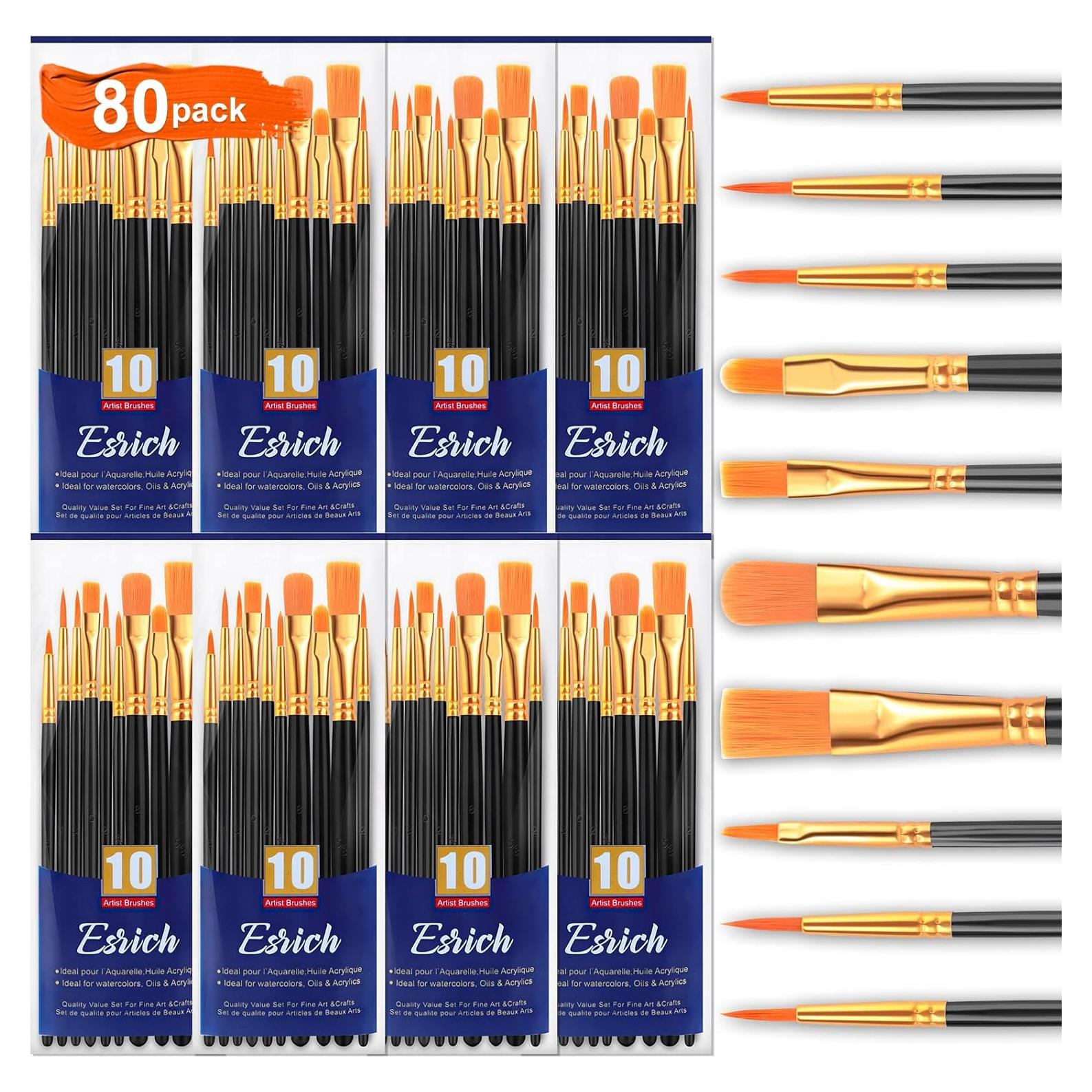 Conjunto de Pinceles Acrílicos ESRICH 80 Pcs Nylon Negro