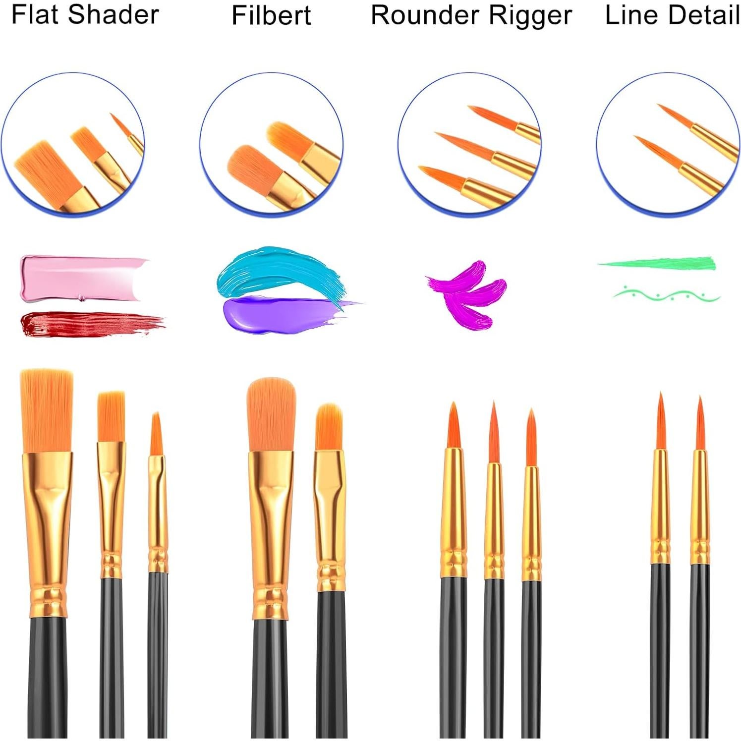 Conjunto de Pinceles Acrílicos ESRICH 80 Pcs Nylon Negro