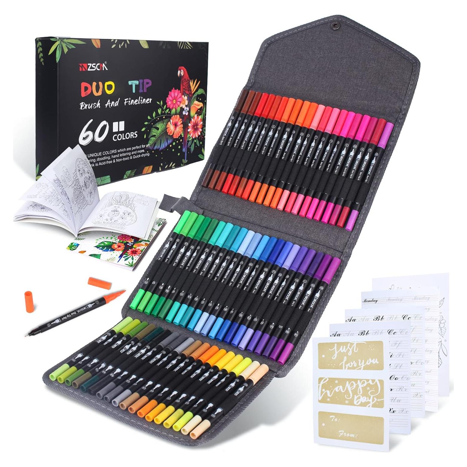 Marcadores ZSCM de 60 colores doble punta para arte y caligrafía