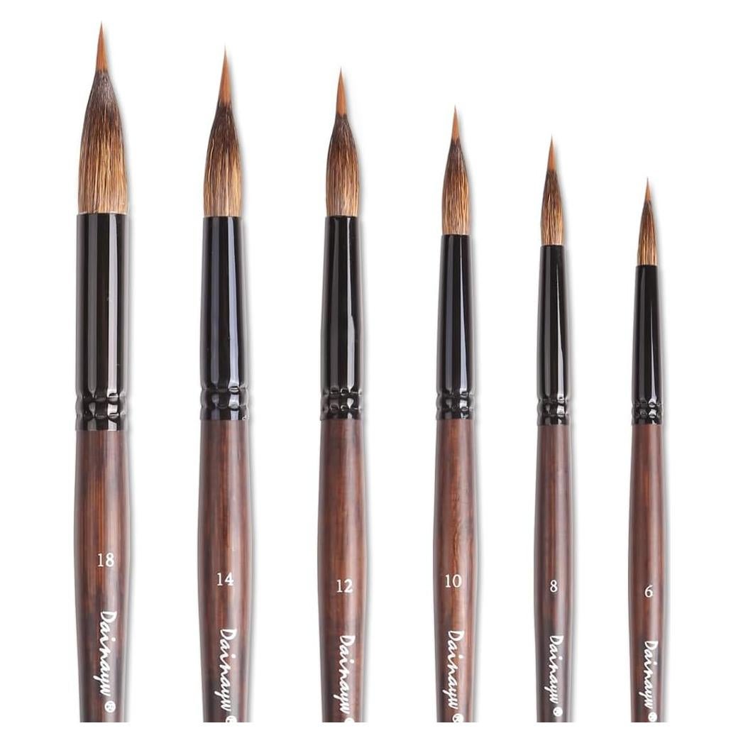 Juego de Pinceles de Acuarela Dainayw 6 Pcs Sable Detalle