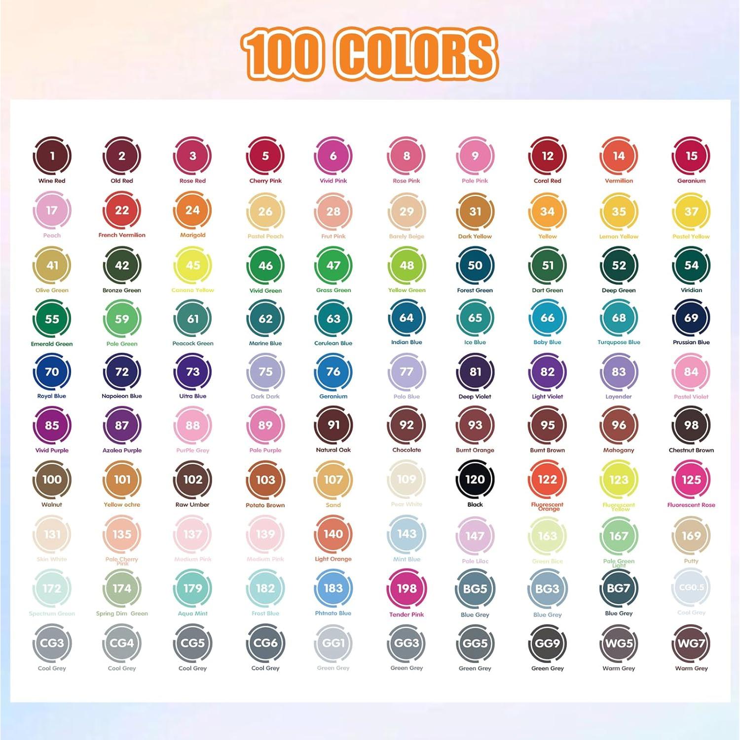 Marcadores de Alcohol YHC 100 Colores Doble Cabeza 1-6mm