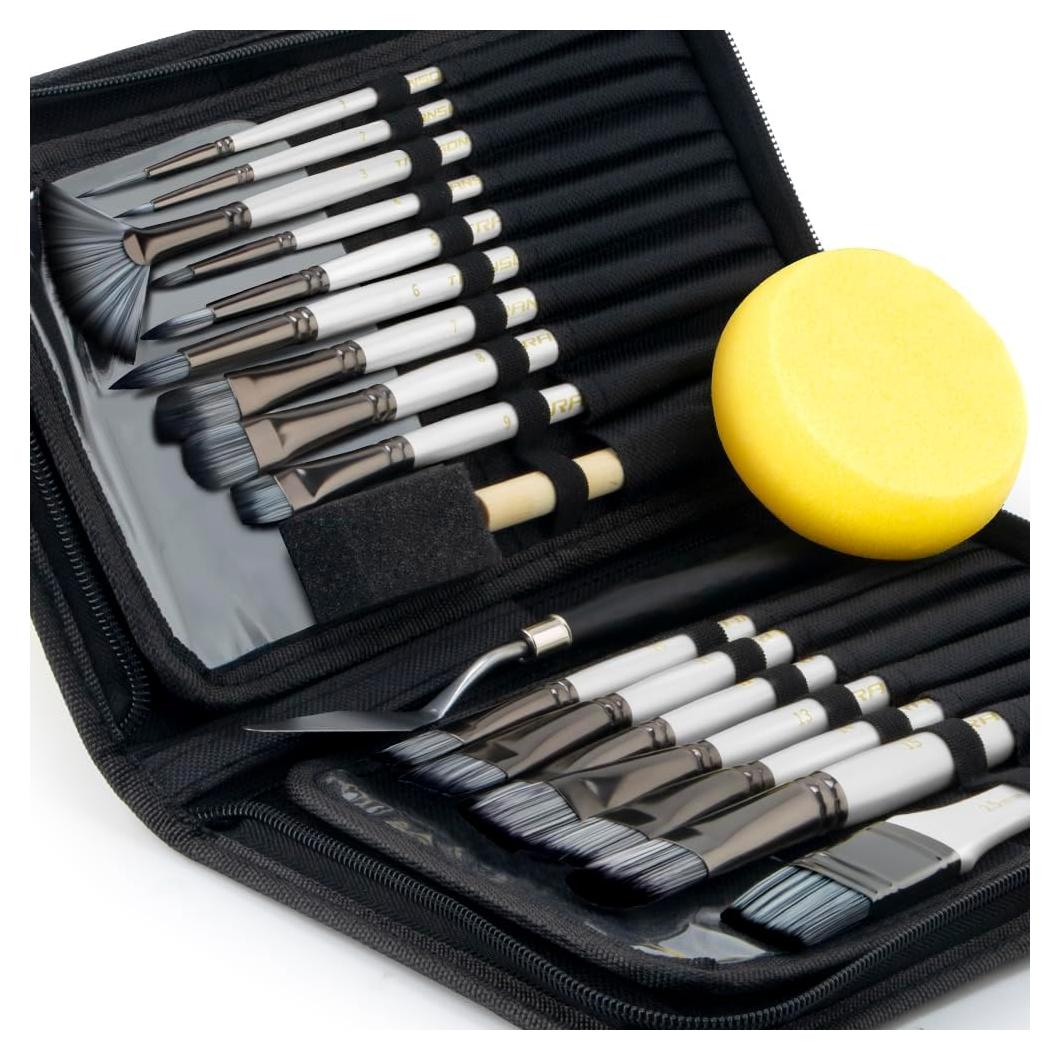 Kit de Pinceles de Pintura Transon 16 Piezas con Estuche