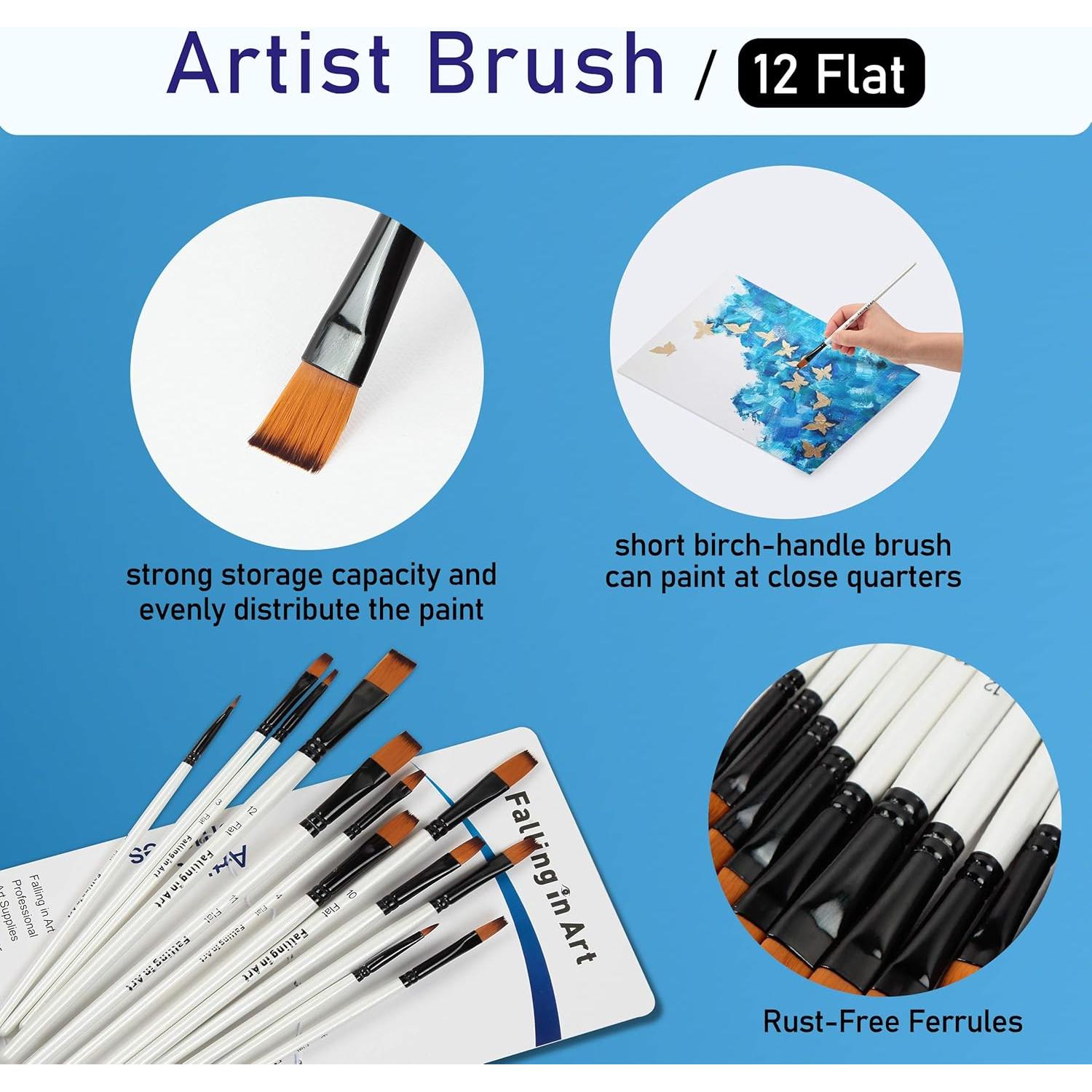 Juego de Pinceles de Pintura Falling in Art, 12 Piezas Nylon
