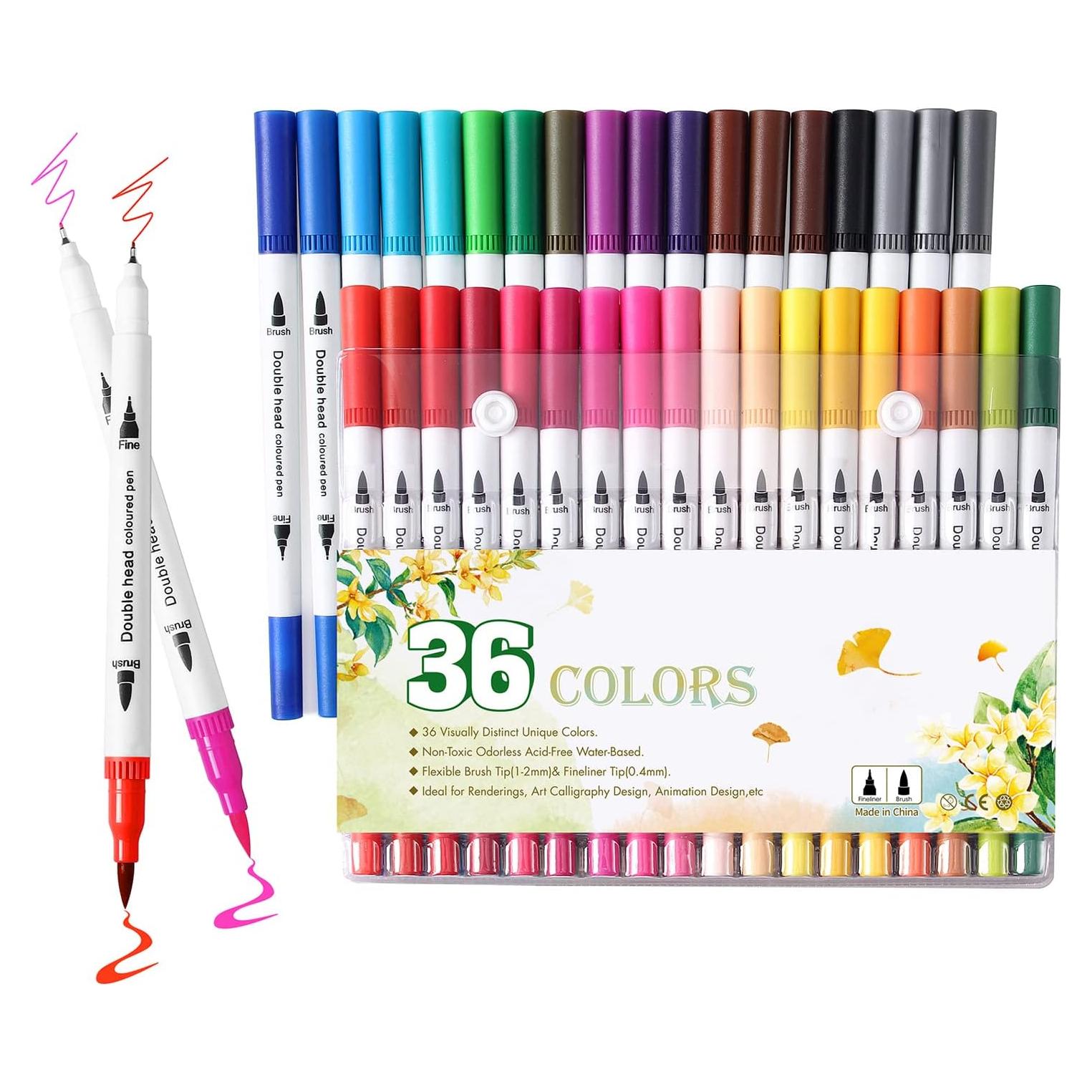 36 Marcadores de Pincel Upanic Doble Punta Multicolor 0.4-5 mm