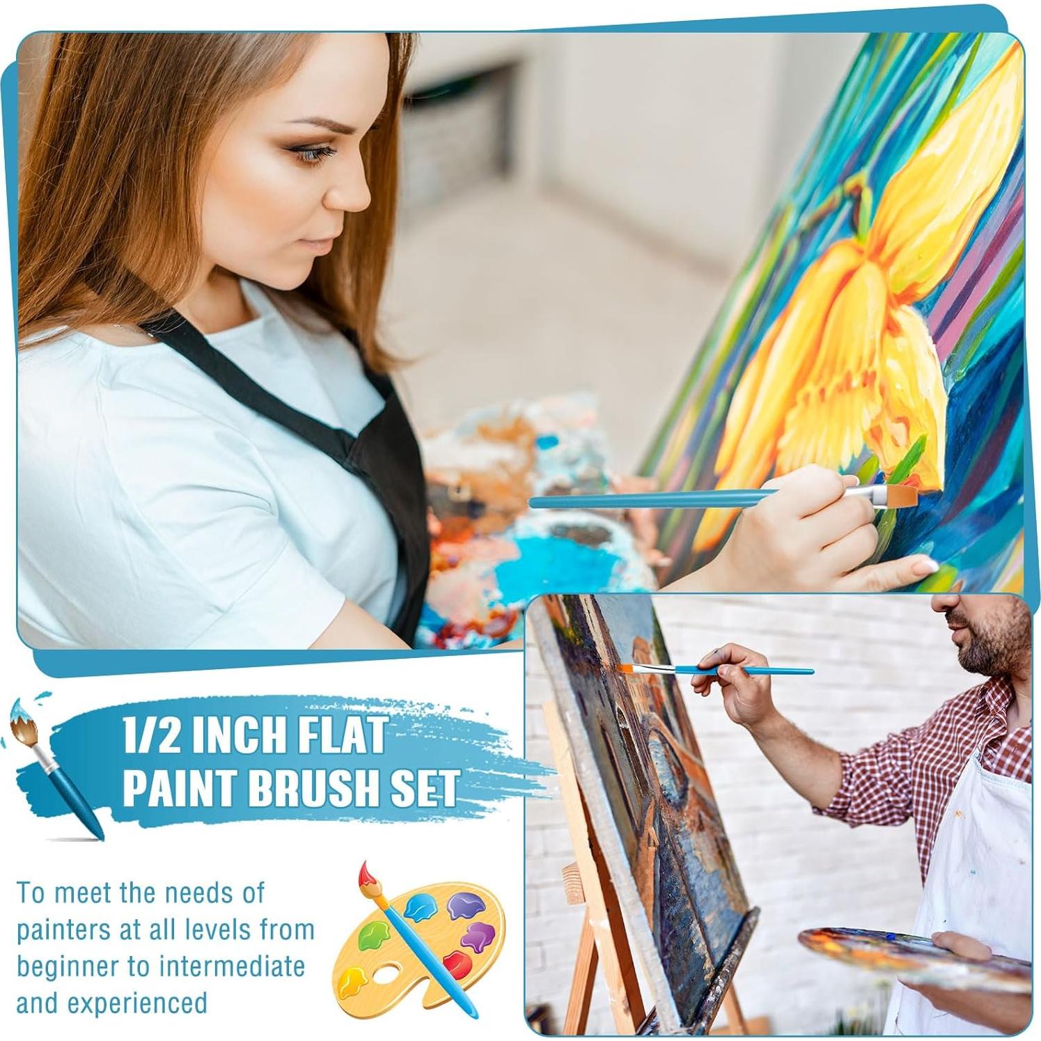 Zonon 20 Pinceles Planos de Pintura Sintética 1.27 cm Azul