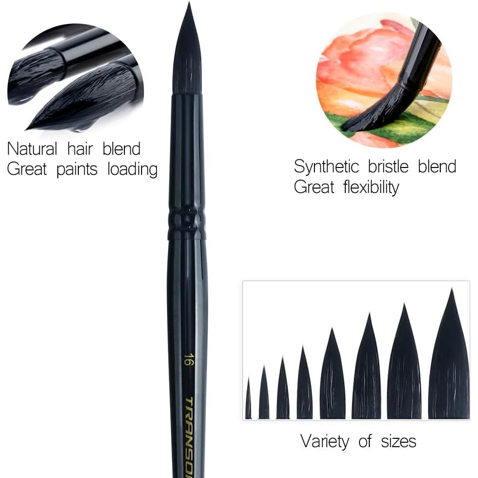 Set de 8 Pinceles Redondos TRANSON para Acuarela y Acrílico