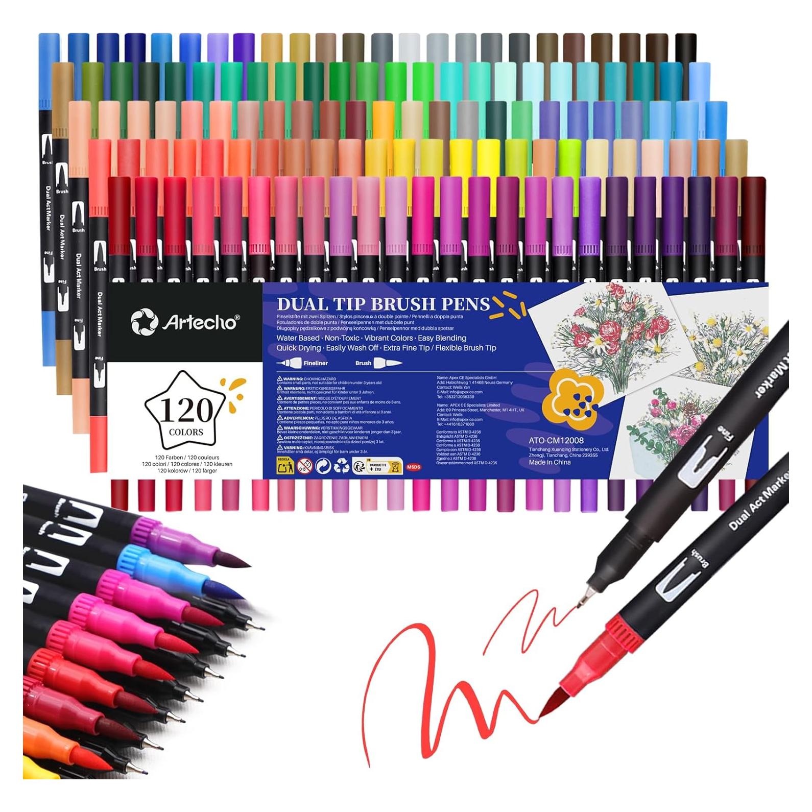 Artecho 120 Marcadores Doble Punta para Colorear y Caligrafía