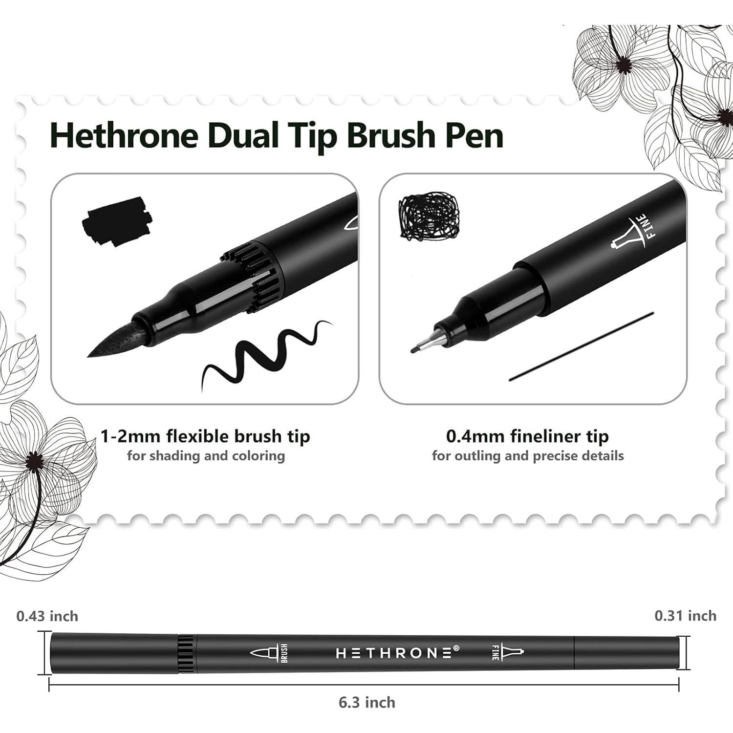 Marcadores Hethrone Doble Punta Negros - Paquete de 12