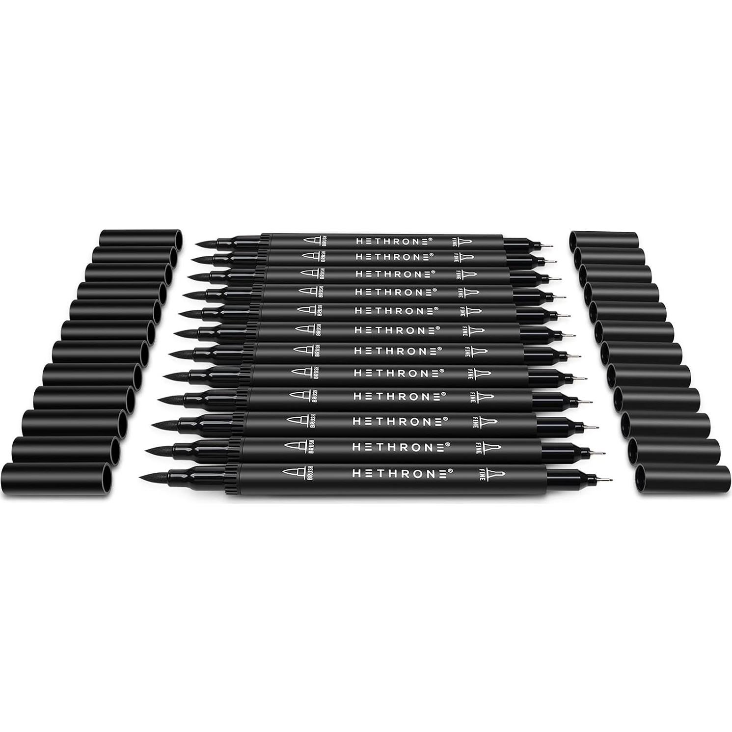 Marcadores Hethrone Doble Punta Negros - Paquete de 12