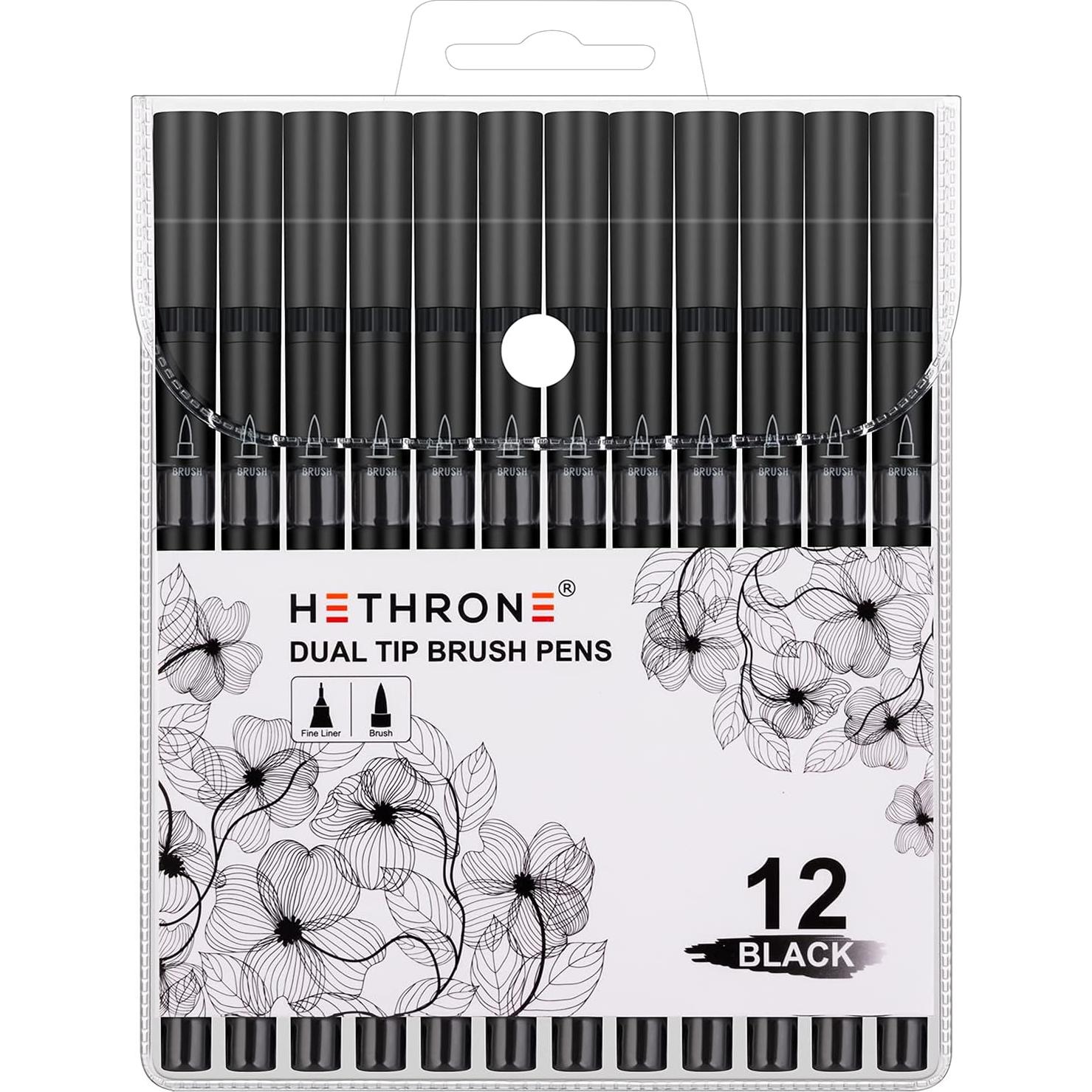 Marcadores Hethrone Doble Punta Negros - Paquete de 12