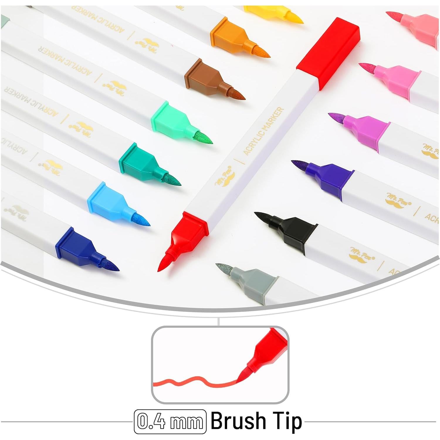 Marcadores de Pintura Acrílica Mr. Pen, Set 16 Colores Punta Pincel