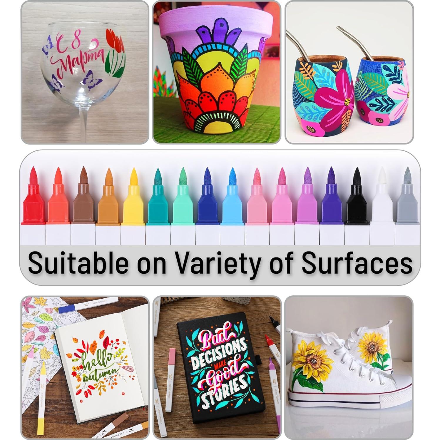 Marcadores de Pintura Acrílica Mr. Pen, Set 16 Colores Punta Pincel