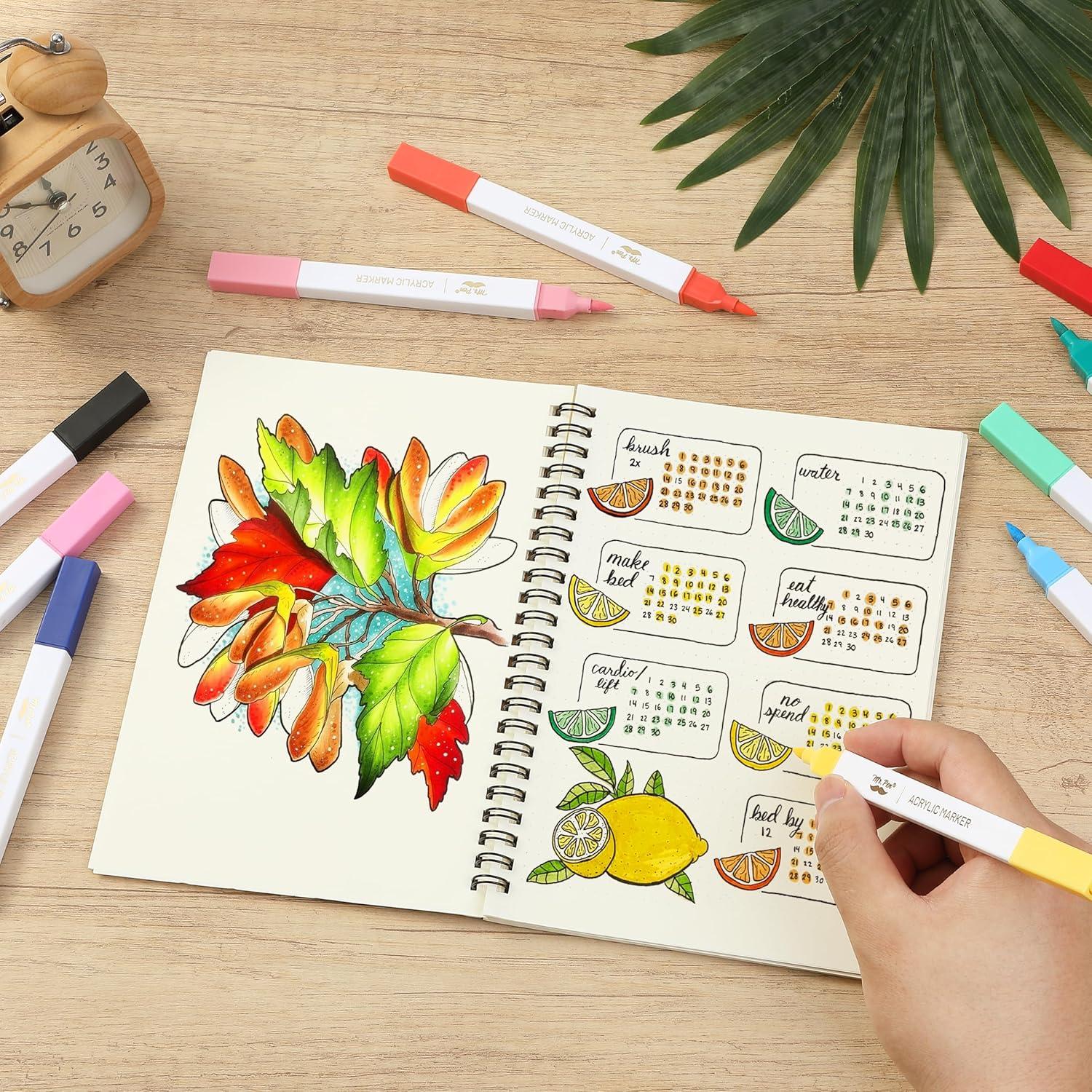 Marcadores de Pintura Acrílica Mr. Pen, Set 16 Colores Punta Pincel