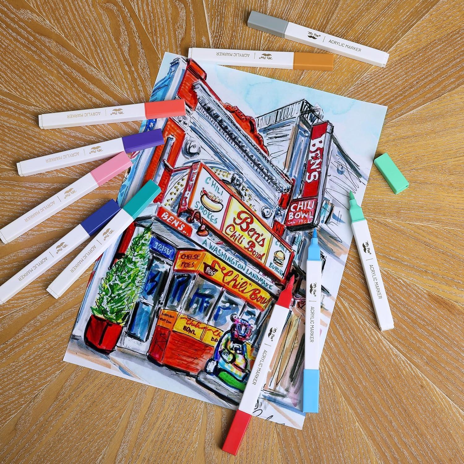 Marcadores de Pintura Acrílica Mr. Pen, Set 16 Colores Punta Pincel