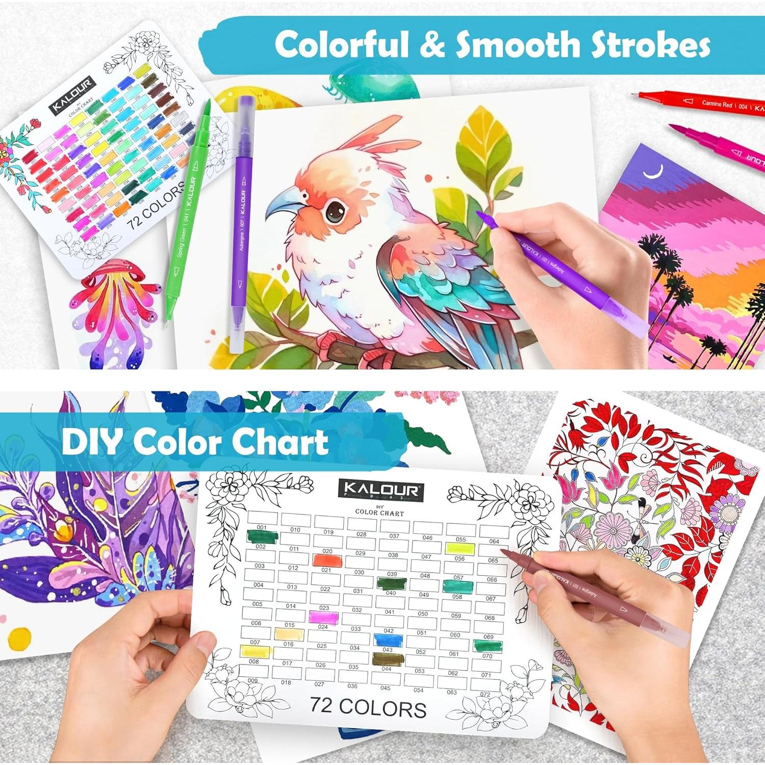 Set de Marcadores de Arte KALOUR 72 Colores Doble Punta