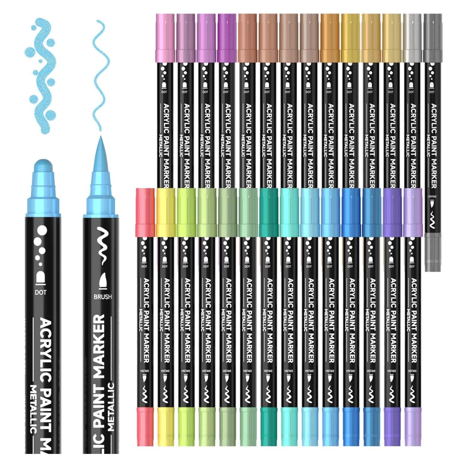 28 Marcadores Acrílicos Metálicos Shuttle Art Doble Punta