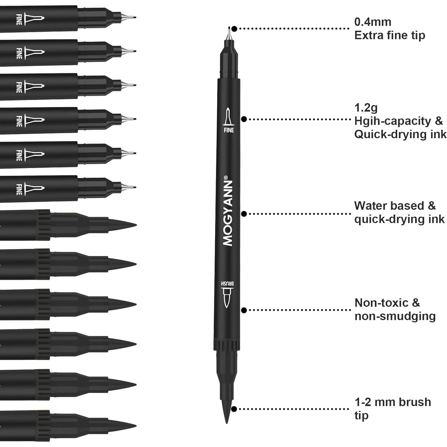 Marcadores Doble Pincel Mogyann 12 Unidades Negro 0.4mm