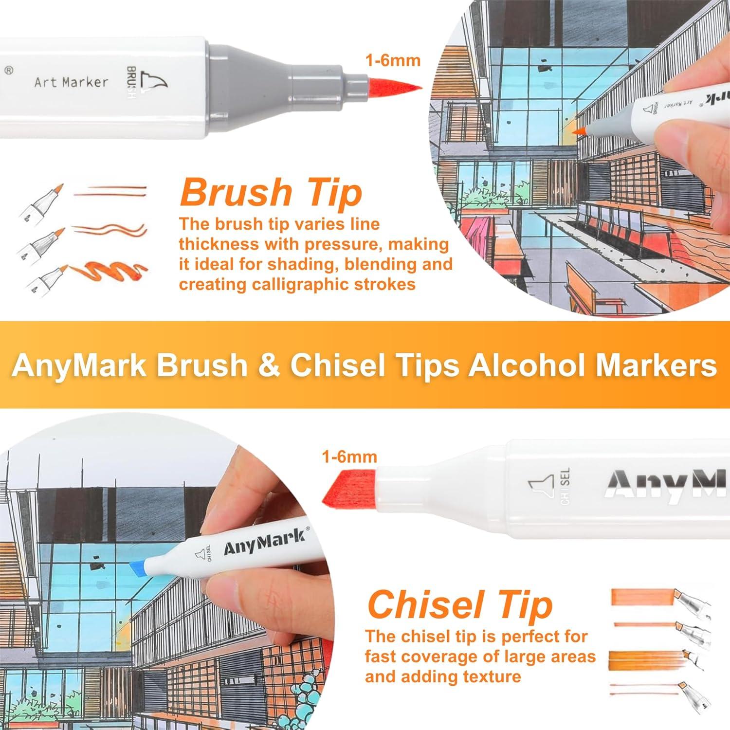 Marcadores de Alcohol AnyMark 101 Colores Doble Punta Pincel