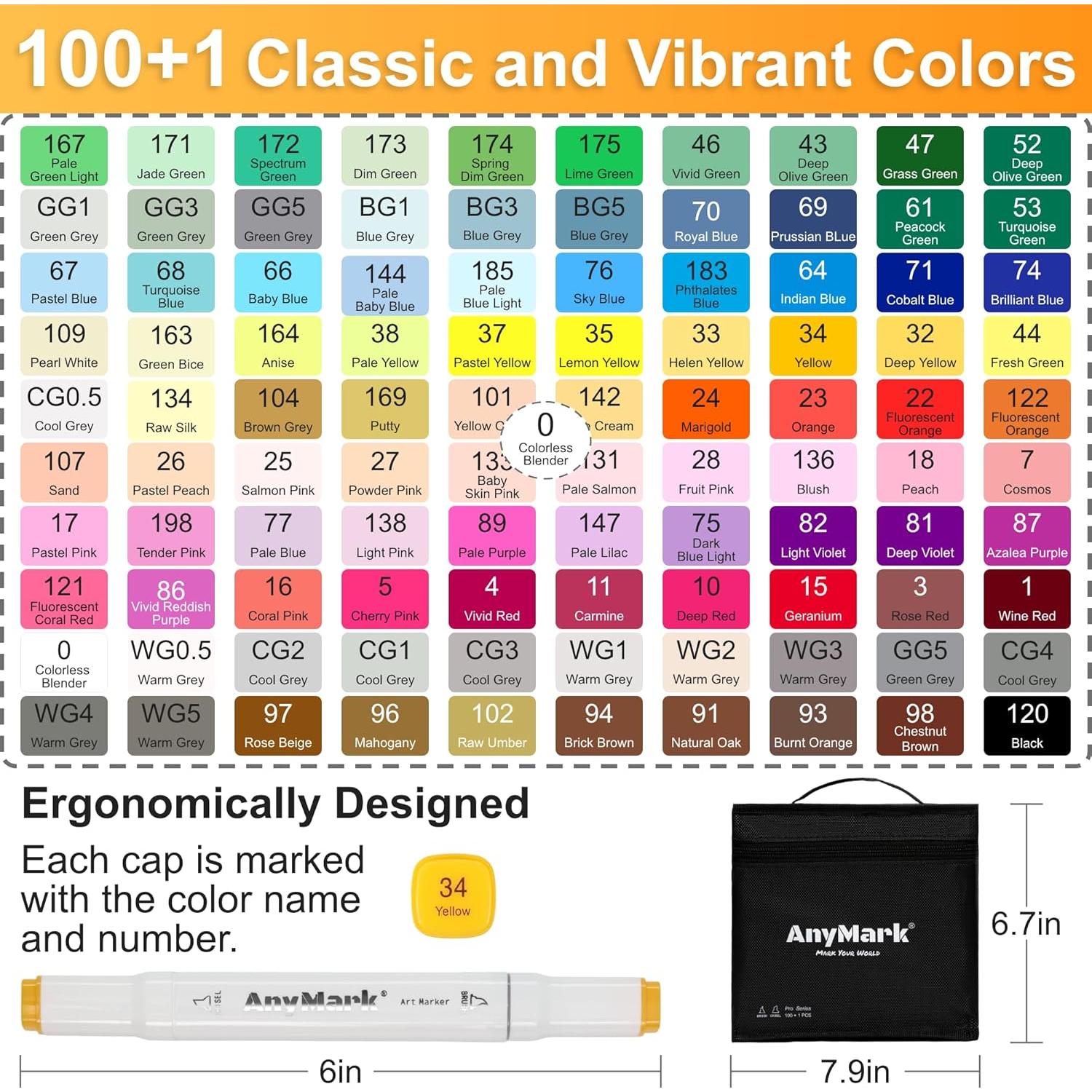 Marcadores de Alcohol AnyMark 101 Colores Doble Punta Pincel