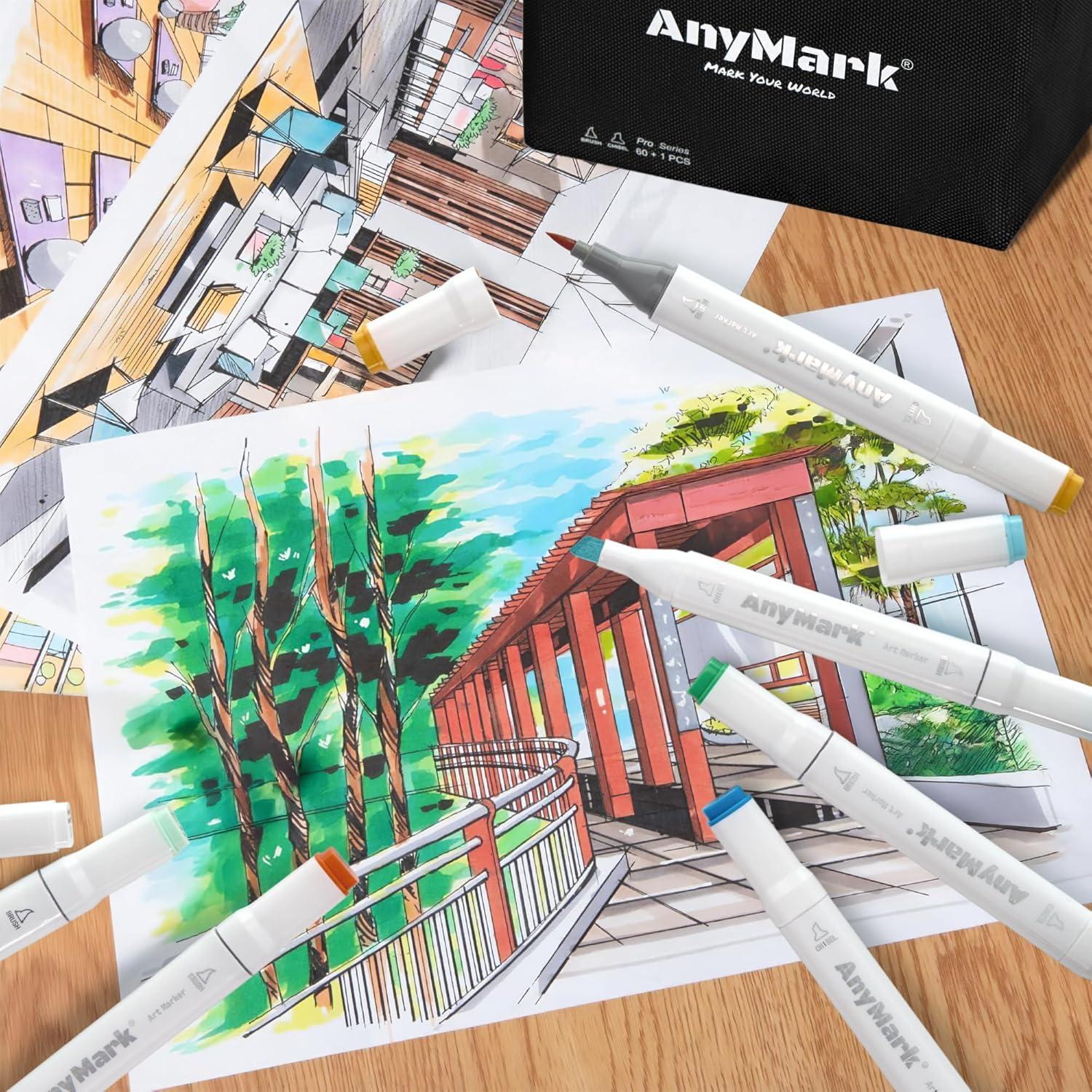 Marcadores de Alcohol AnyMark 101 Colores Doble Punta Pincel