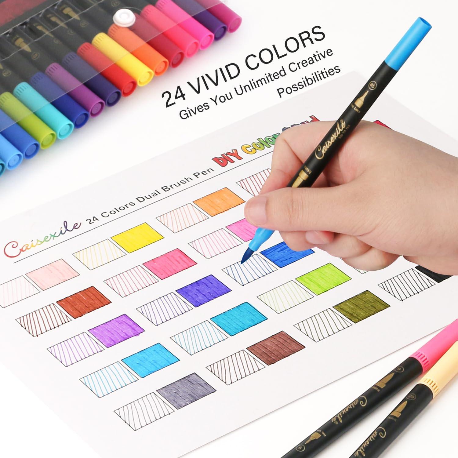 Marcadores de Doble Punta CAISEXILE 24 Colores Pincel y Fino