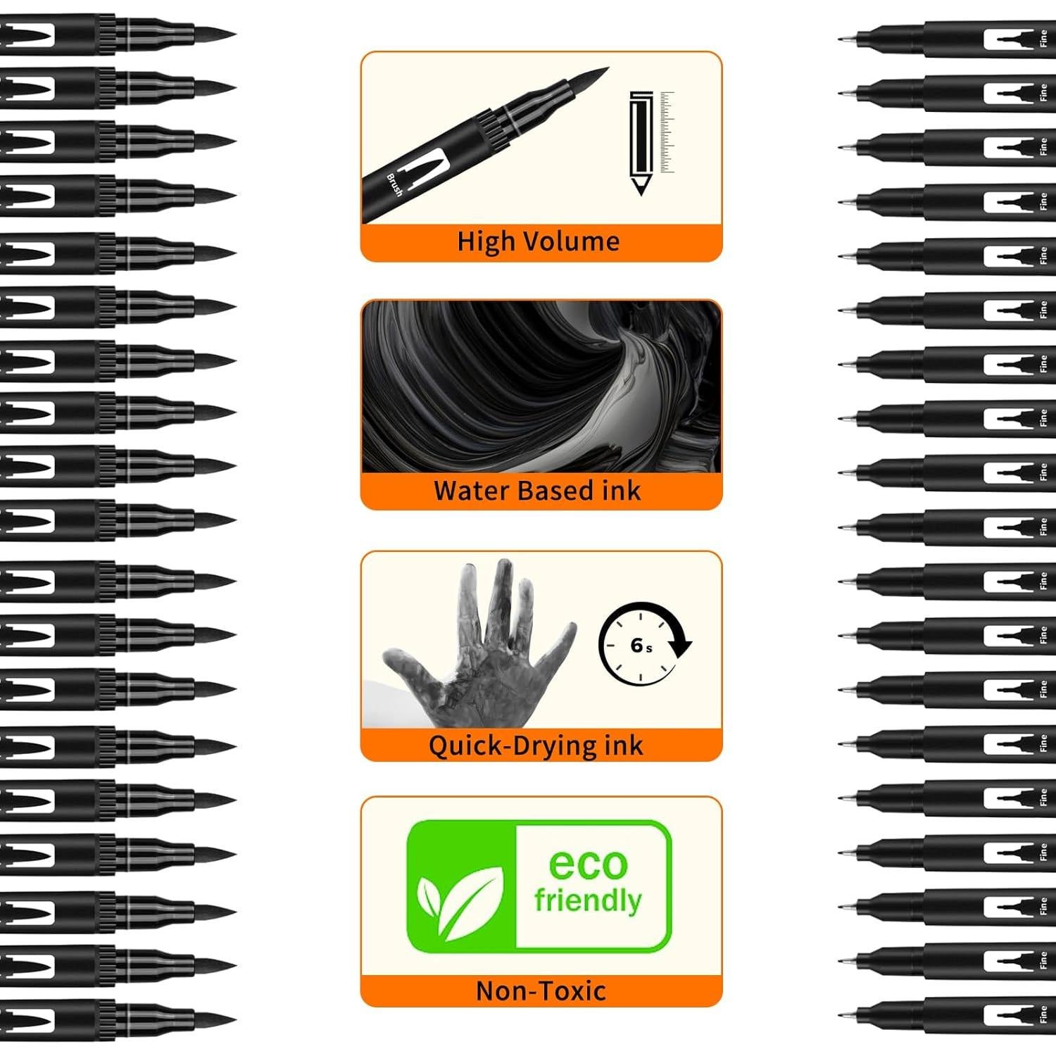 Marcadores de Dibujo GPLMQ, Paquete de 12 Punta Doble Negros