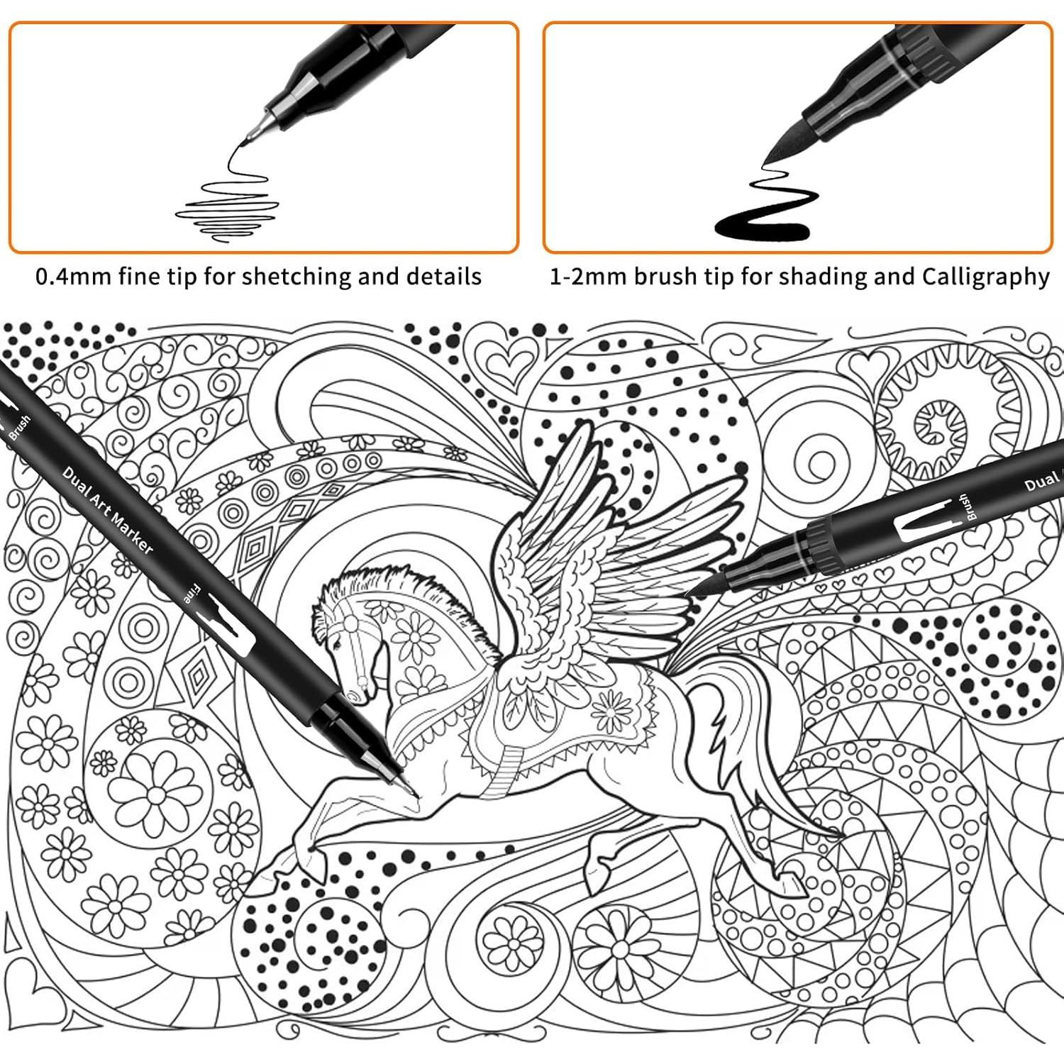 Marcadores de Dibujo GPLMQ, Paquete de 12 Punta Doble Negros